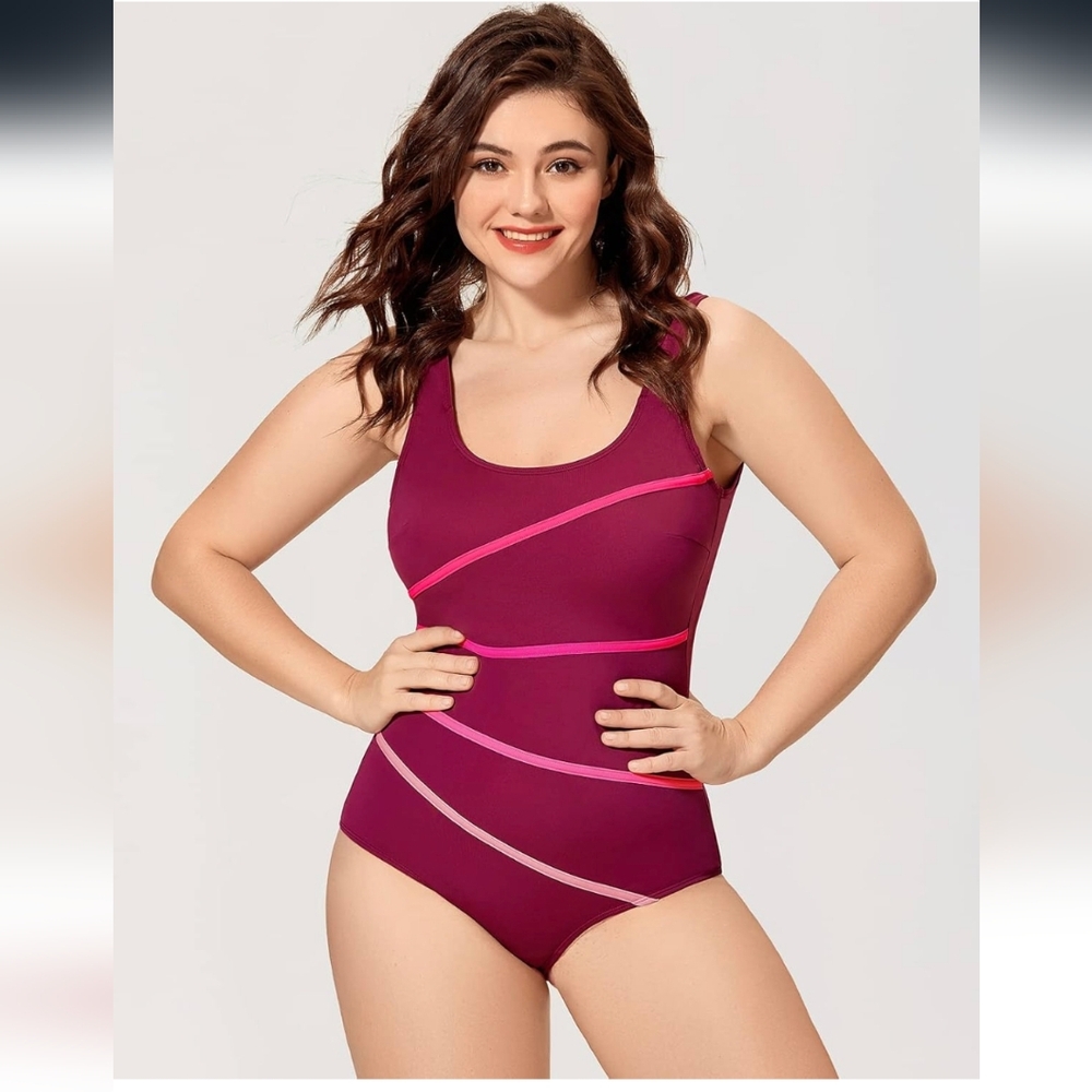 NWT DELIMIRA Women's Swimwear Striped Modest One Piece